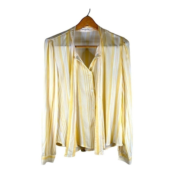 IMPRESSIONS Boutique Women's Top Long Sleeve Button Down Yellow and White Size L - Picture 1 of 10